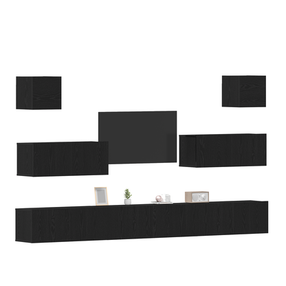 7-delt TV-skapsett - Veggmontert, Svart Eik, Ingeniørtre