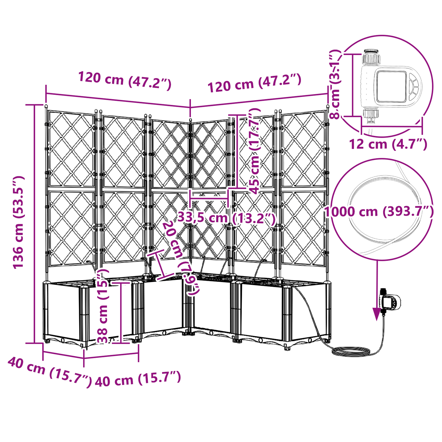 Hageplantere med vanningSystem 5 stk Hvit
