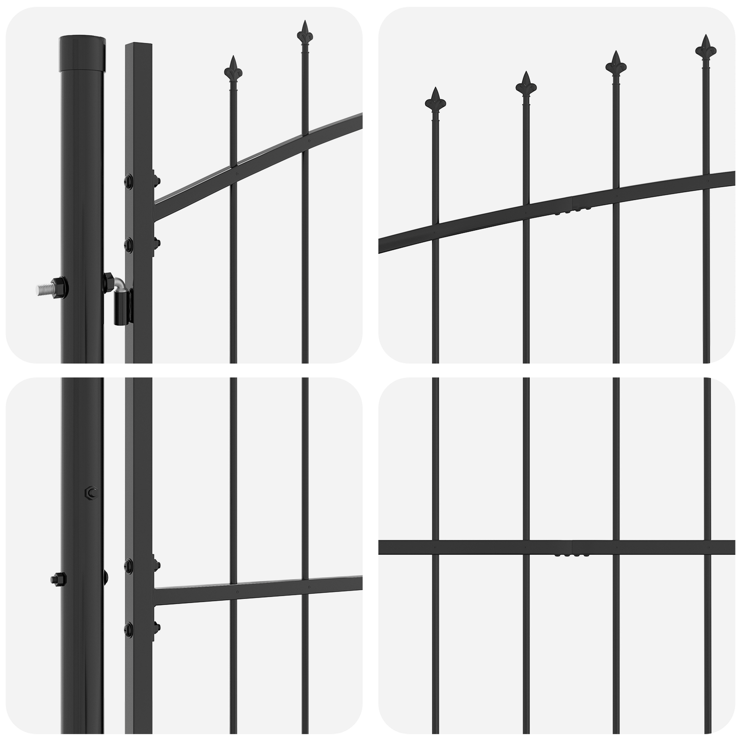 hageport med spydtopp svart 100x400 cm stål