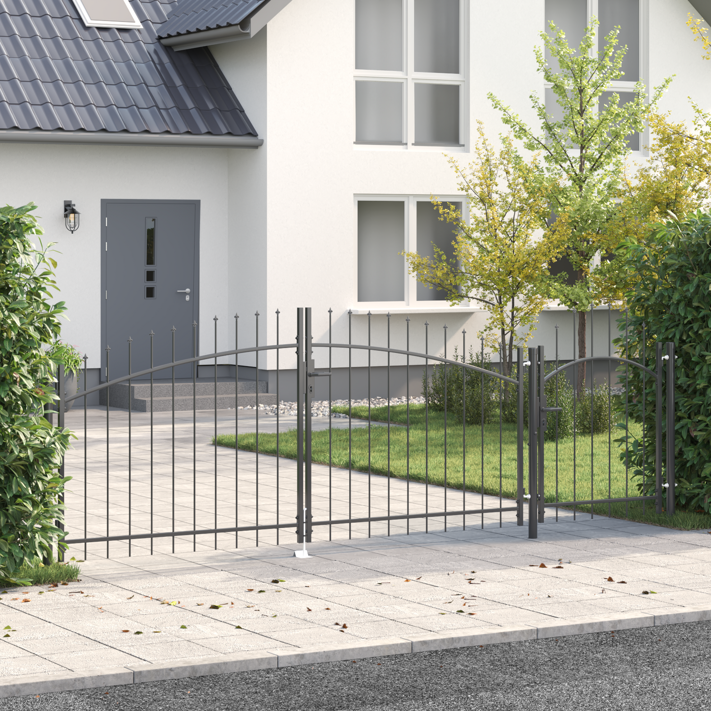 hageport med spydtopp grå 125x400 cm stål