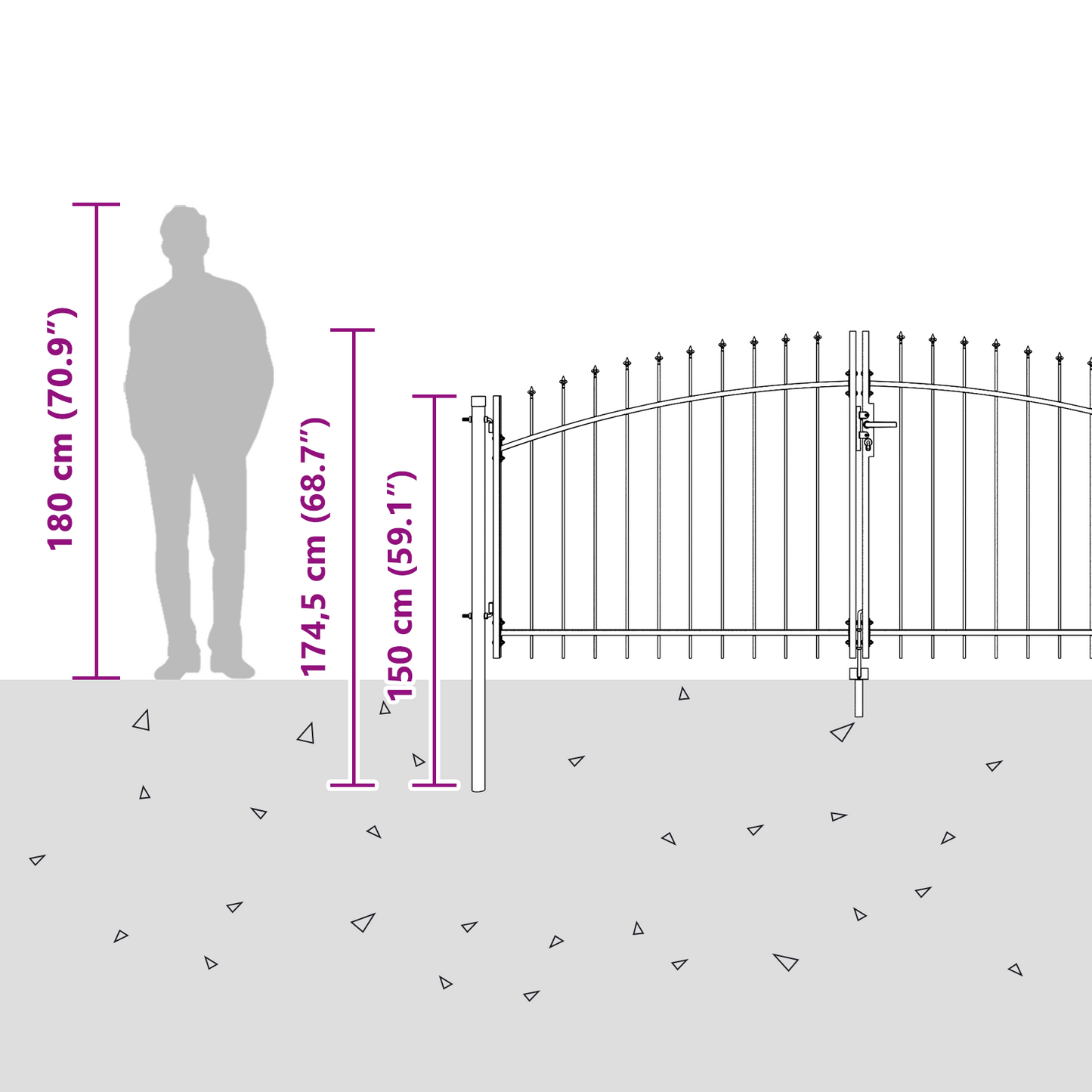 hageport med spydtopp grå 125x400 cm stål