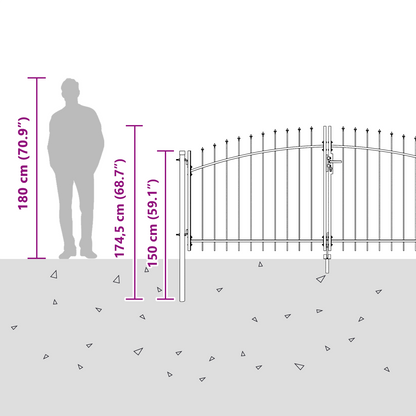 hageport med spydtopp grå 125x400 cm stål