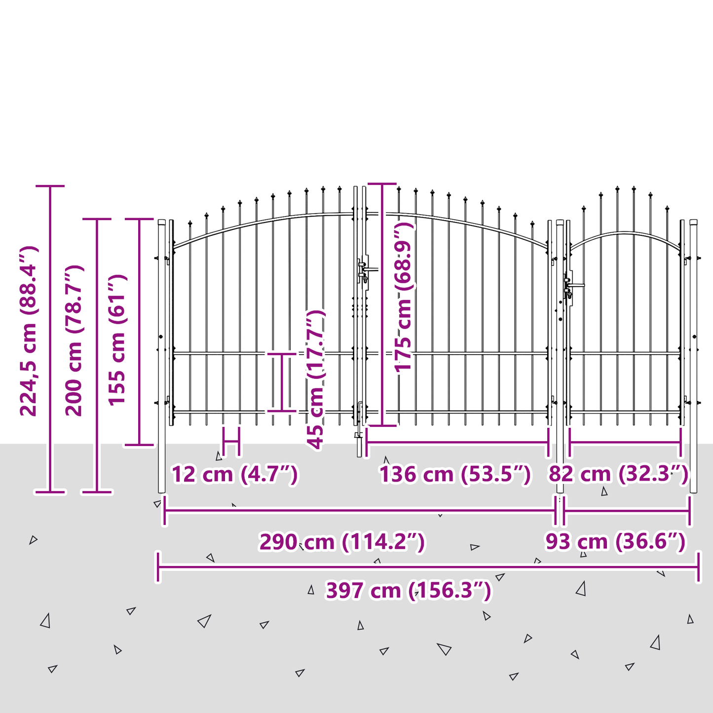 Hageport med Spydtop Grey 175x400 cm Stål