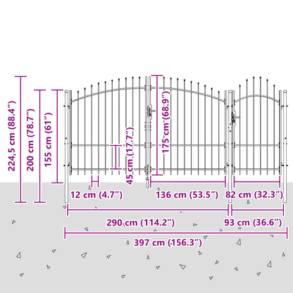 Hageport med Spydtop Grey 175x400 cm Stål
