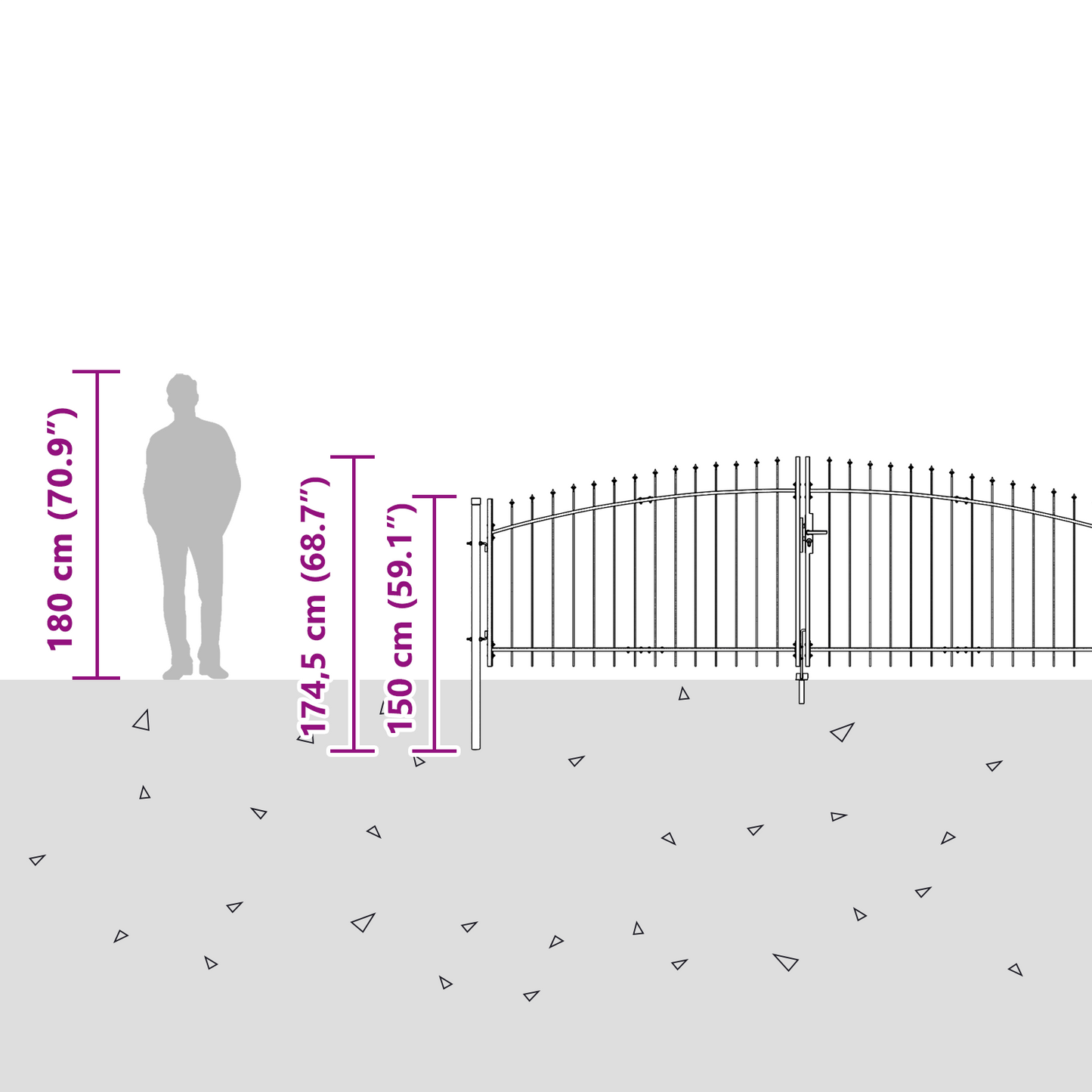 Hageport med Spydtopp Grå 125x500 cm Stål
