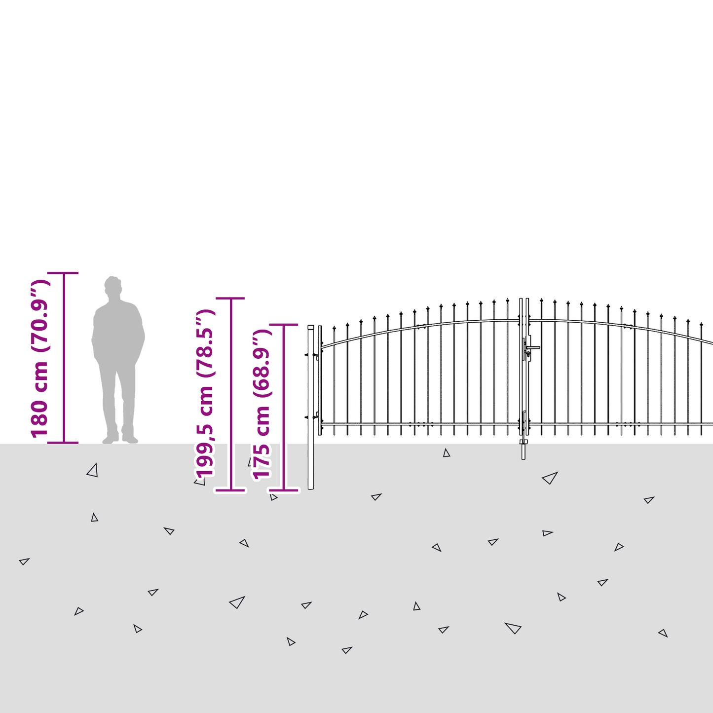 hageport med spiss topp grå 150x500 cm stål