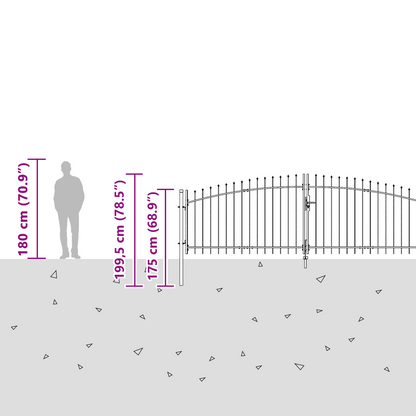 hageport med spiss topp grå 150x500 cm stål