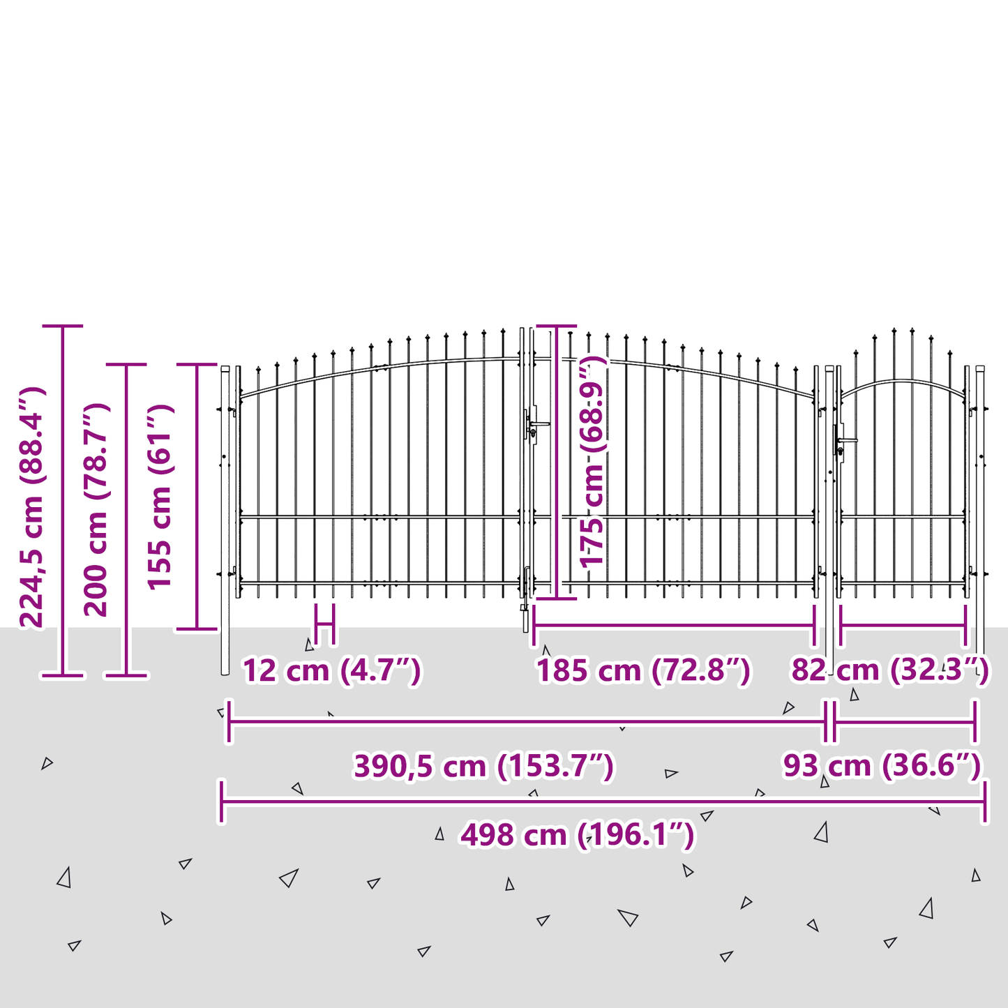 Hageport med spydtopp Grå 175x500 cm Stål