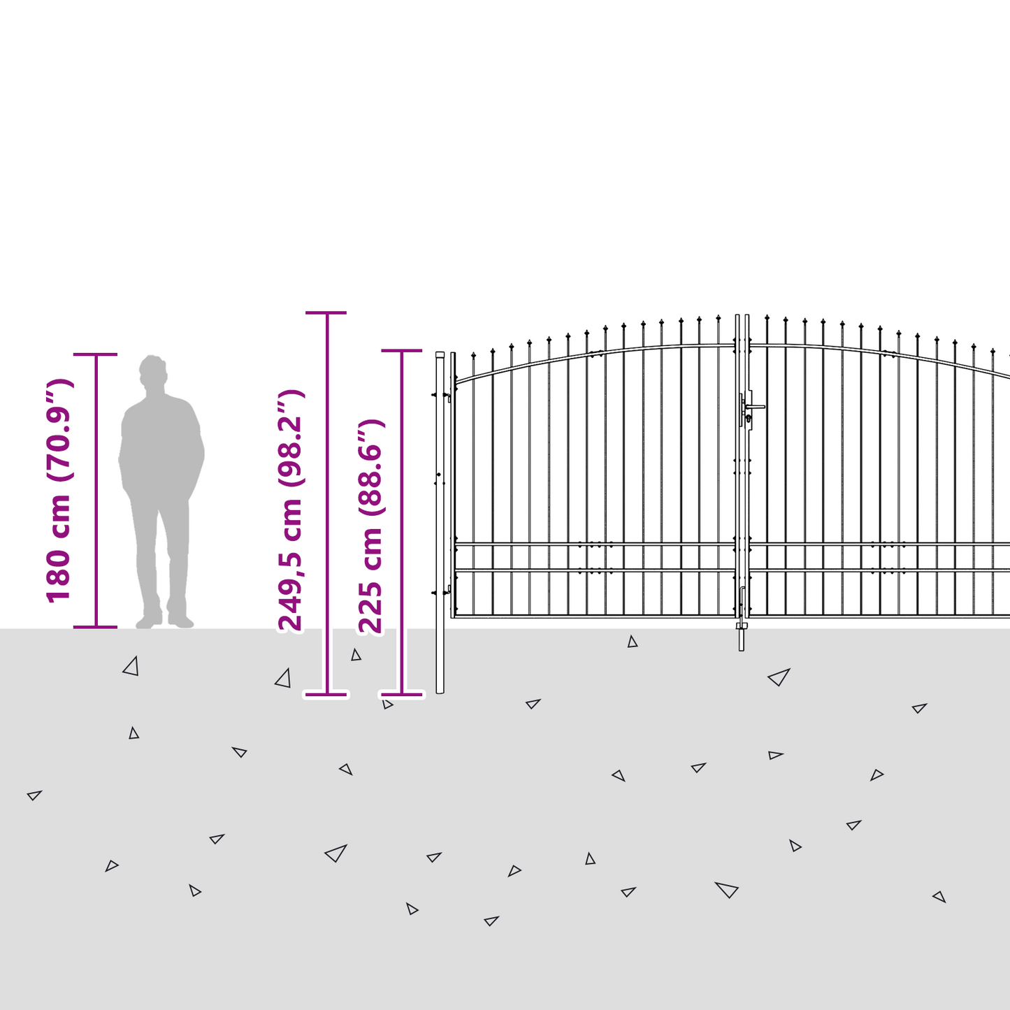 Hageport med spydtopp Grå 195x500 cm Stål