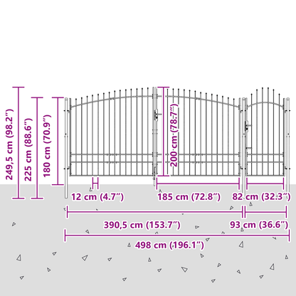 Hageport med spydtopp Grå 195x500 cm Stål