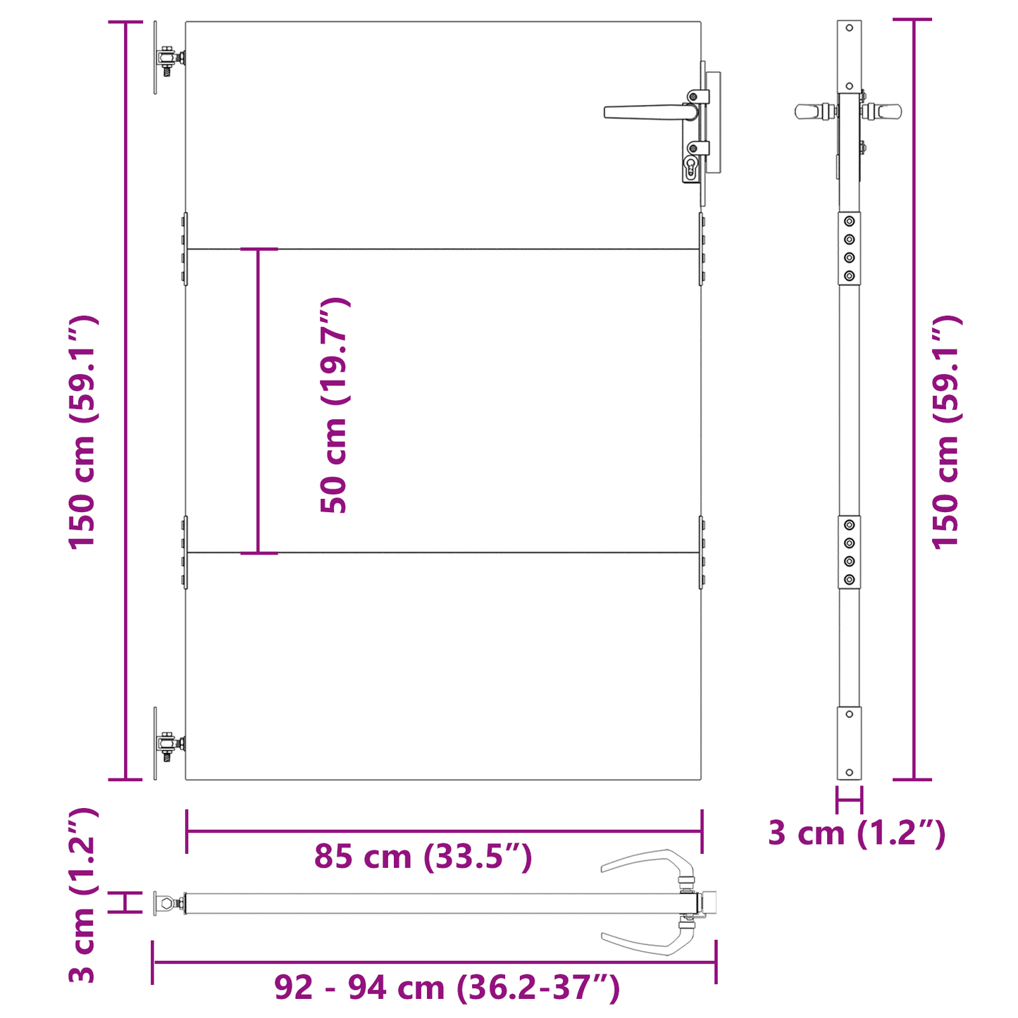 Hageport med lås Svart 105 x 150 cm Pulverlakkert stål