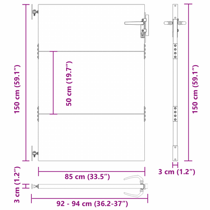 Hageport med lås Svart 105 x 150 cm Pulverlakkert stål