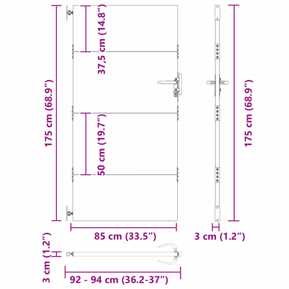 Hageport med lås Svart 105 x 175 cm Pulverlakkert stål