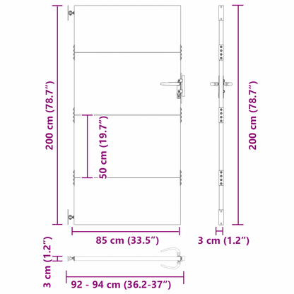 Hageport med lås Svart 105 x 200 cm Pulverlakkert stål