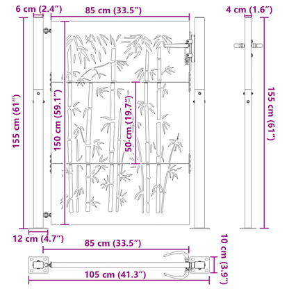 Hageport Annet med lås Svart 105 x 150 cm Pulverlakkert stål