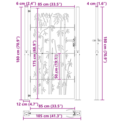 Hageport Annet med lås Svart 105 x 175 cm Pulverlakkert stål