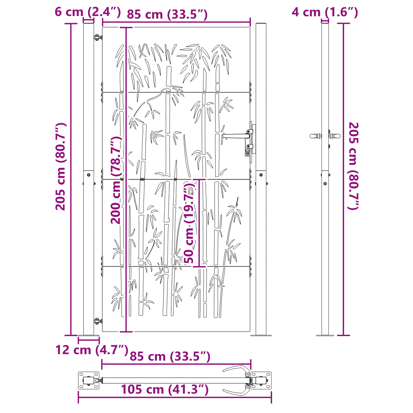 Hageport Annet med lås Svart 105 x 200 cm Pulverlakkert stål