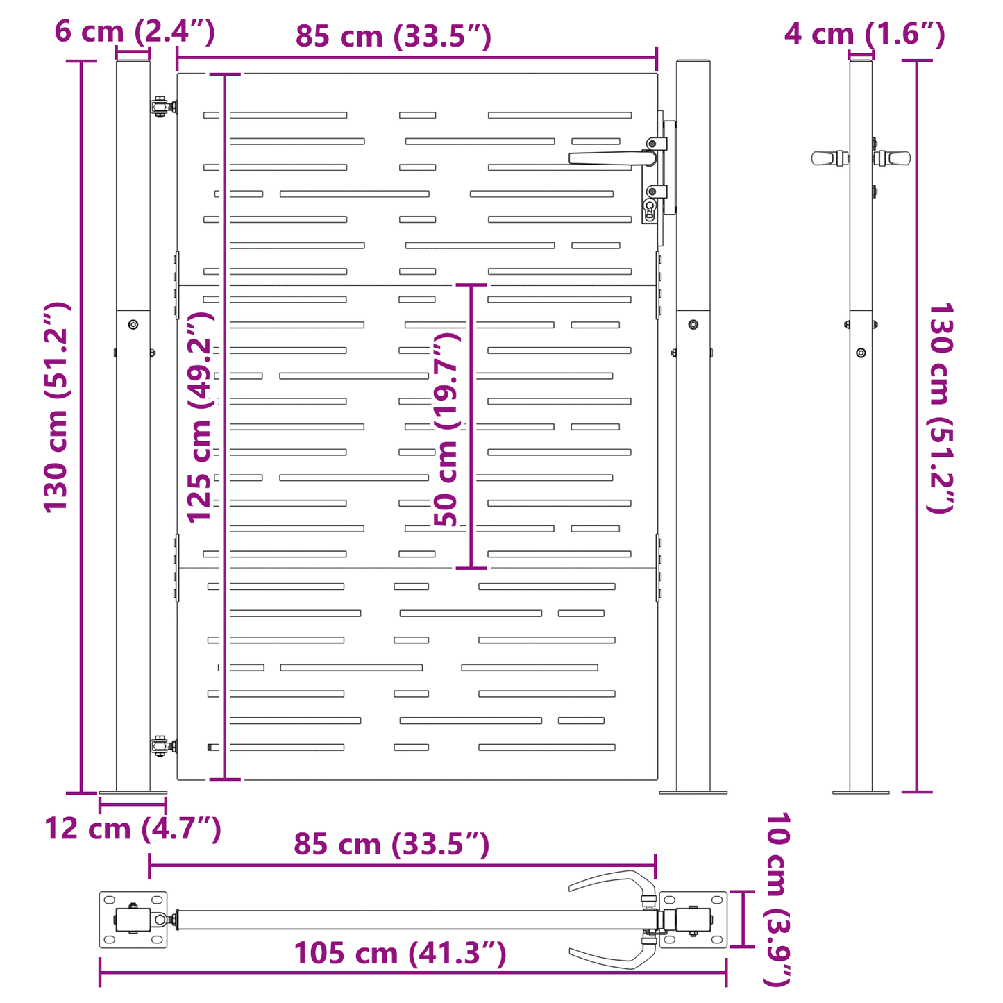 Hageport med lås Svart 105 x 125 cm Pulverlakkert stål