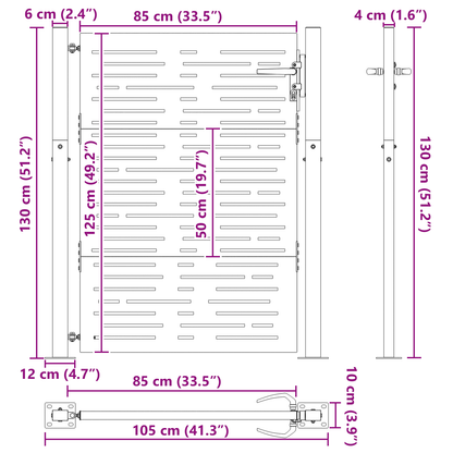 Hageport med lås Svart 105 x 125 cm Pulverlakkert stål