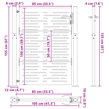 Hageport med lås Svart 105 x 150 cm Pulverlakkert stål