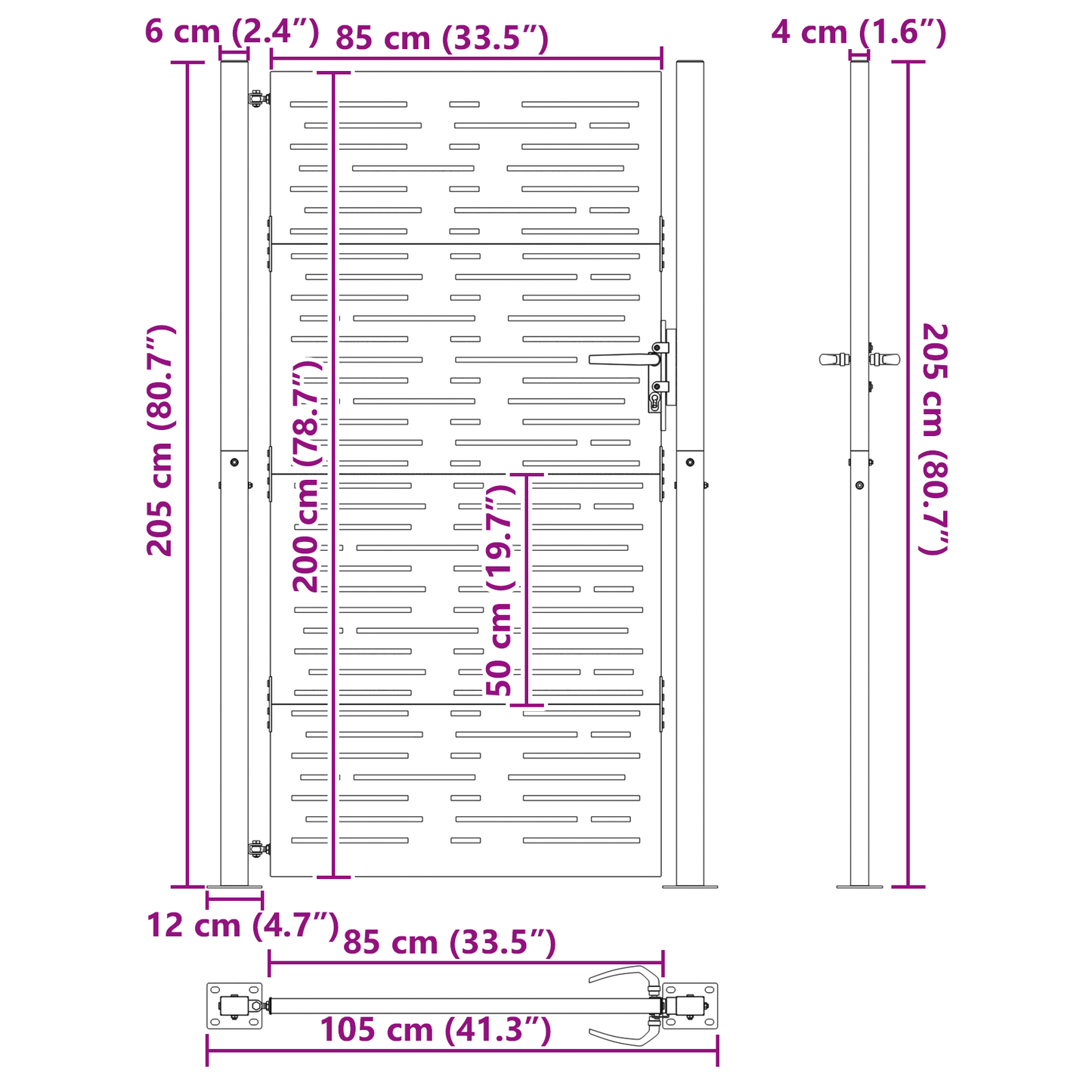 Hageport med lås Svart 105 x 200 cm Pulverlakkert stål