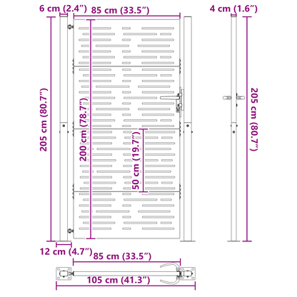 Hageport med lås Svart 105 x 200 cm Pulverlakkert stål