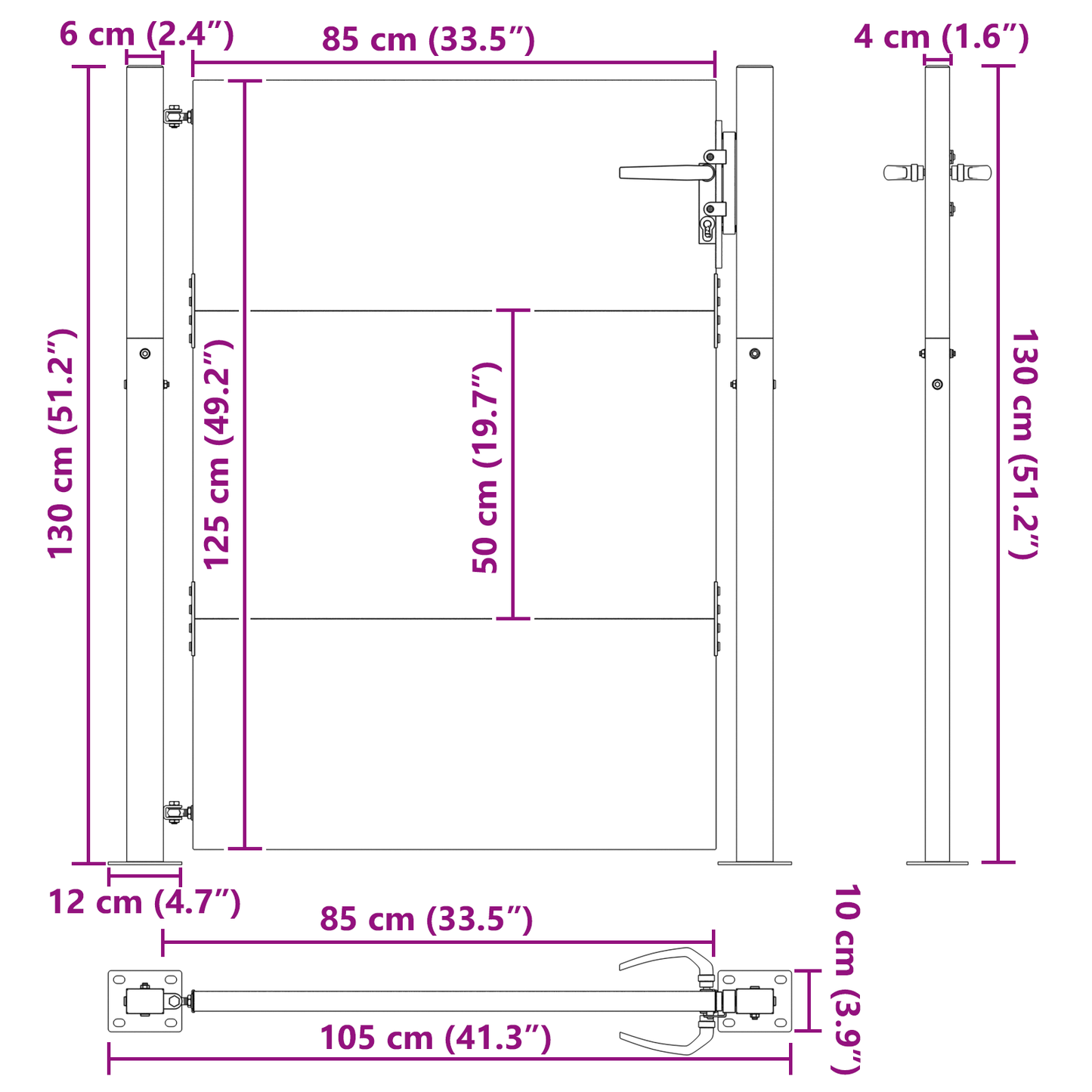 Hageport med lås Svart 105 x 125 cm Pulverlakkert stål