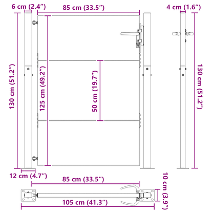 Hageport med lås Svart 105 x 125 cm Pulverlakkert stål