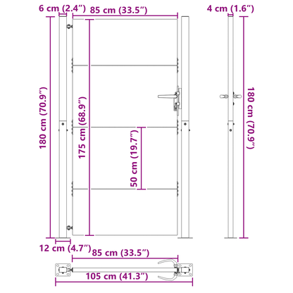 Hageport med lås Svart 105 x 175 cm Pulverlakkert stål