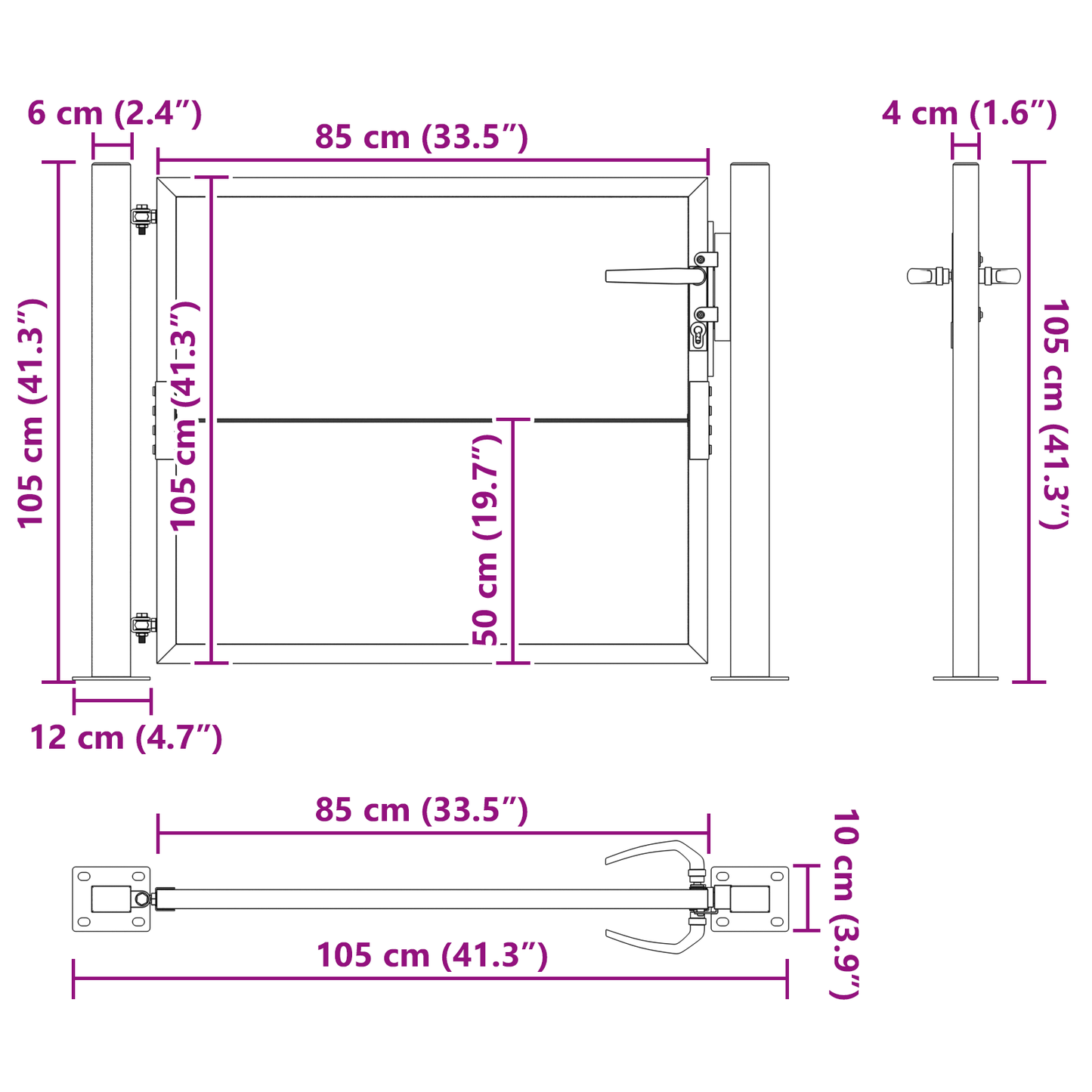 Hageport med lås Svart 100 x 100 cm Pulverlakkert stål