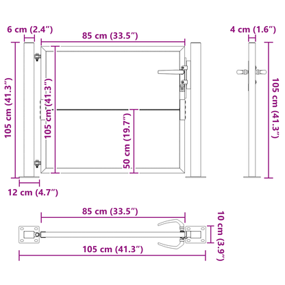 Hageport med lås Svart 100 x 100 cm Pulverlakkert stål
