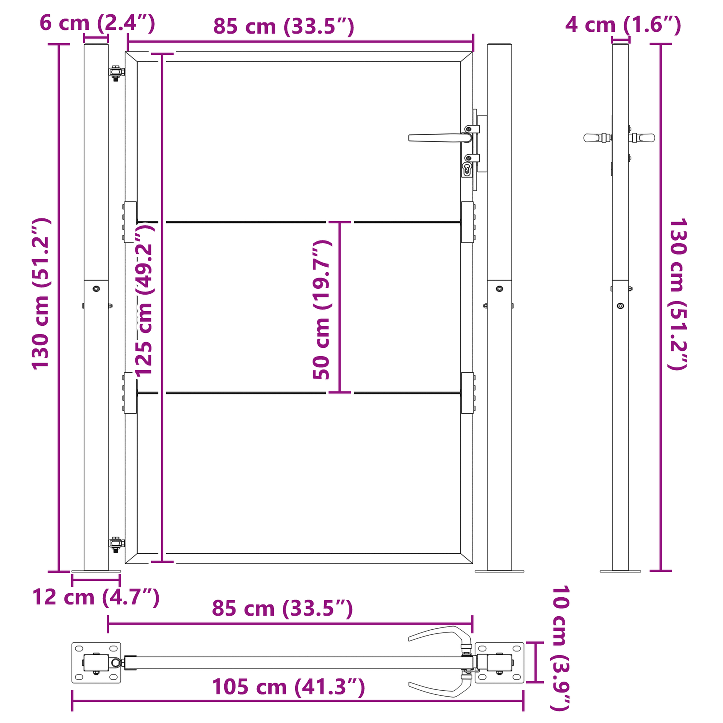 Hageport Svart 100 x 125 cm Pulverlakkert stål