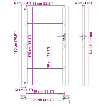 Hageport med lås Svart 100 x 175 cm Pulverlakkert stål