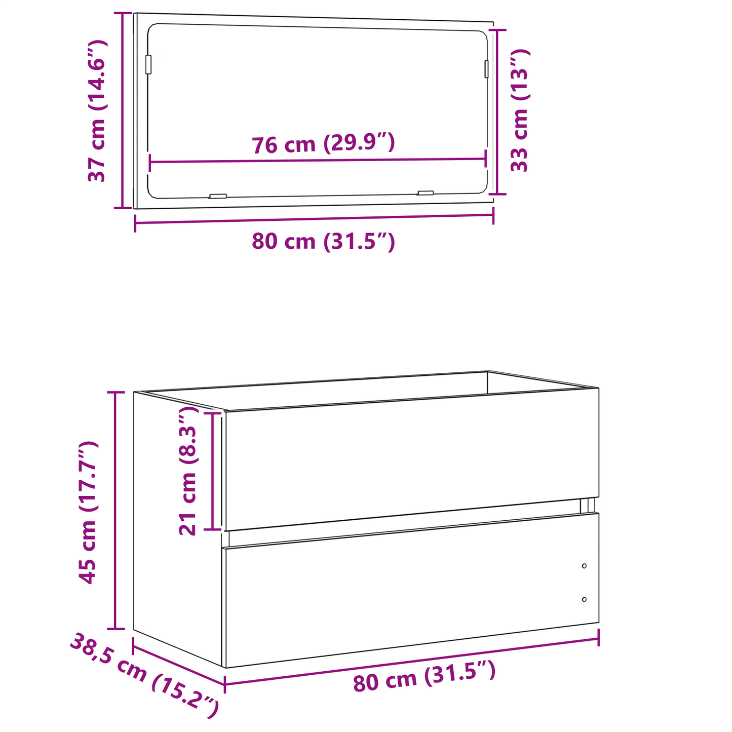 2-delt badmøbelsett svart eik konstruert tre