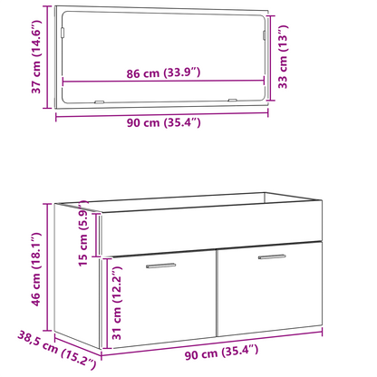 2-delt baderomsmøbler sett svart eik konstruert tre